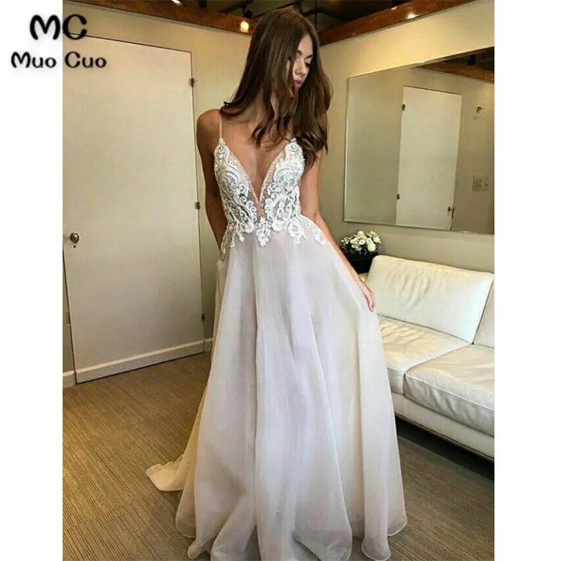 Элегантные 2018 глубокий v-образный вырез Выпускные платья Длинные с 3D аппликацией