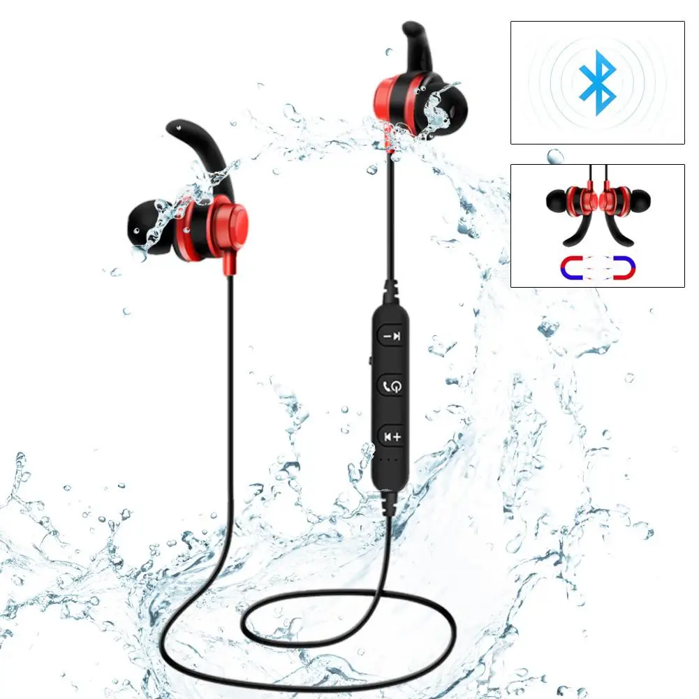 Wireless runing Sports Sweat Proof Bluetooth Headset Stereo Phone Universal Metal Magnetic Waterproof earphone | Электроника
