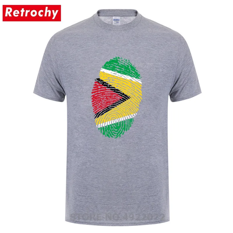 Retrochy Guyana Flag Fingerprint T-shirt Thumbprint T Shirt men Summer 100% Cotton Short Sleeves Tshirt Hipster Tops Tees | Мужская