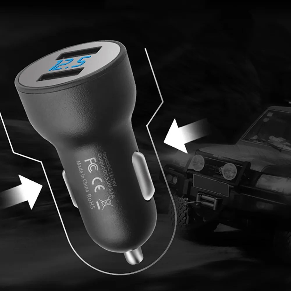Франшиза 2019 2.1A двойной USB Автомобильное зарядное устройство 2 порта ЖК дисплей 12