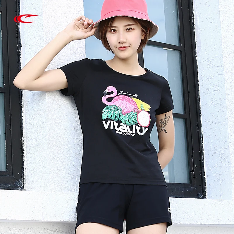SAIQI Summer Casual Short Sleeved Tshirt Womens Fashion Slim Print Funny T Shirts Outdoor Sports Fitness Tops 119352 | Спорт и
