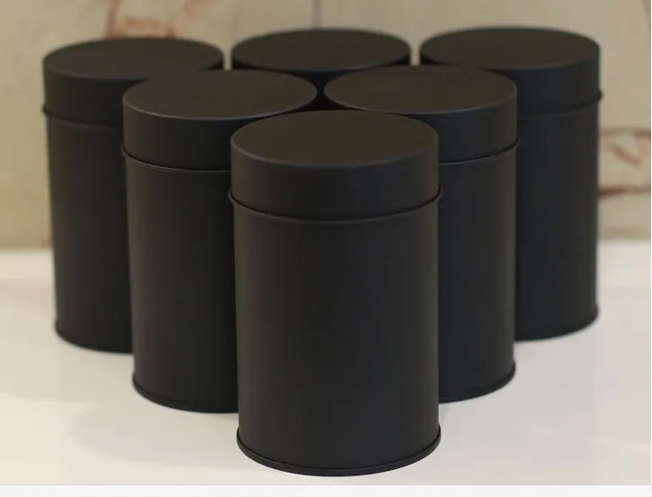 

black round tea tin box tea container for 75g tea packing food tin can