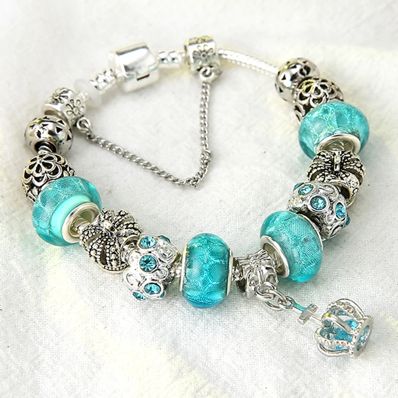 CUTEECO 2018 New European Lovers Trendy Jewelry Blue Crown Charm Bracelets &amp Bangles Beads fits Brand Femme | Украшения и