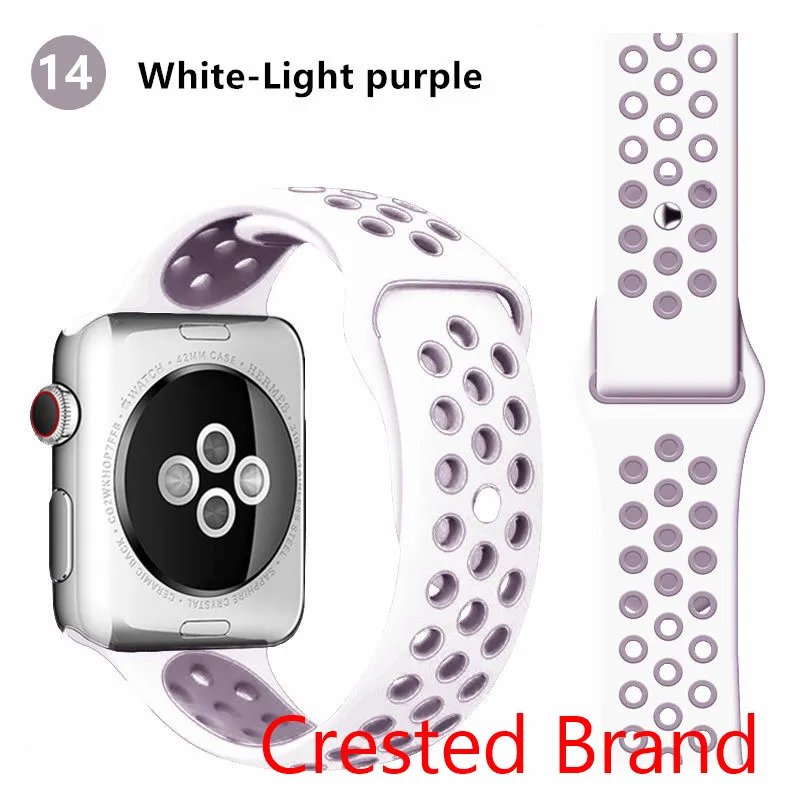 white light purple Силиконовый ремешок для Apple watch band 42 мм 38 мм iWatch 4 band 44 мм 40 мм браслет часы correa резиновый ремешок для часов Apple watch 4 3 2 1 - Цвет ремешка: white light purple