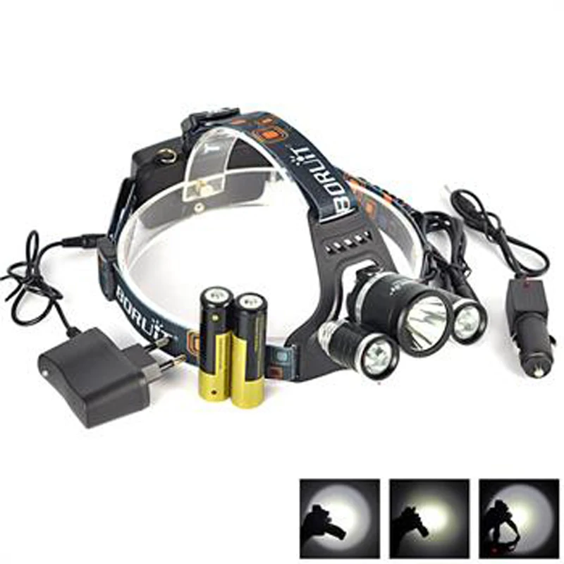 BORUIT 6000LM 3x XM L T6 светодиодный налобный фонарь + 2X 18650 зарядное устройство для