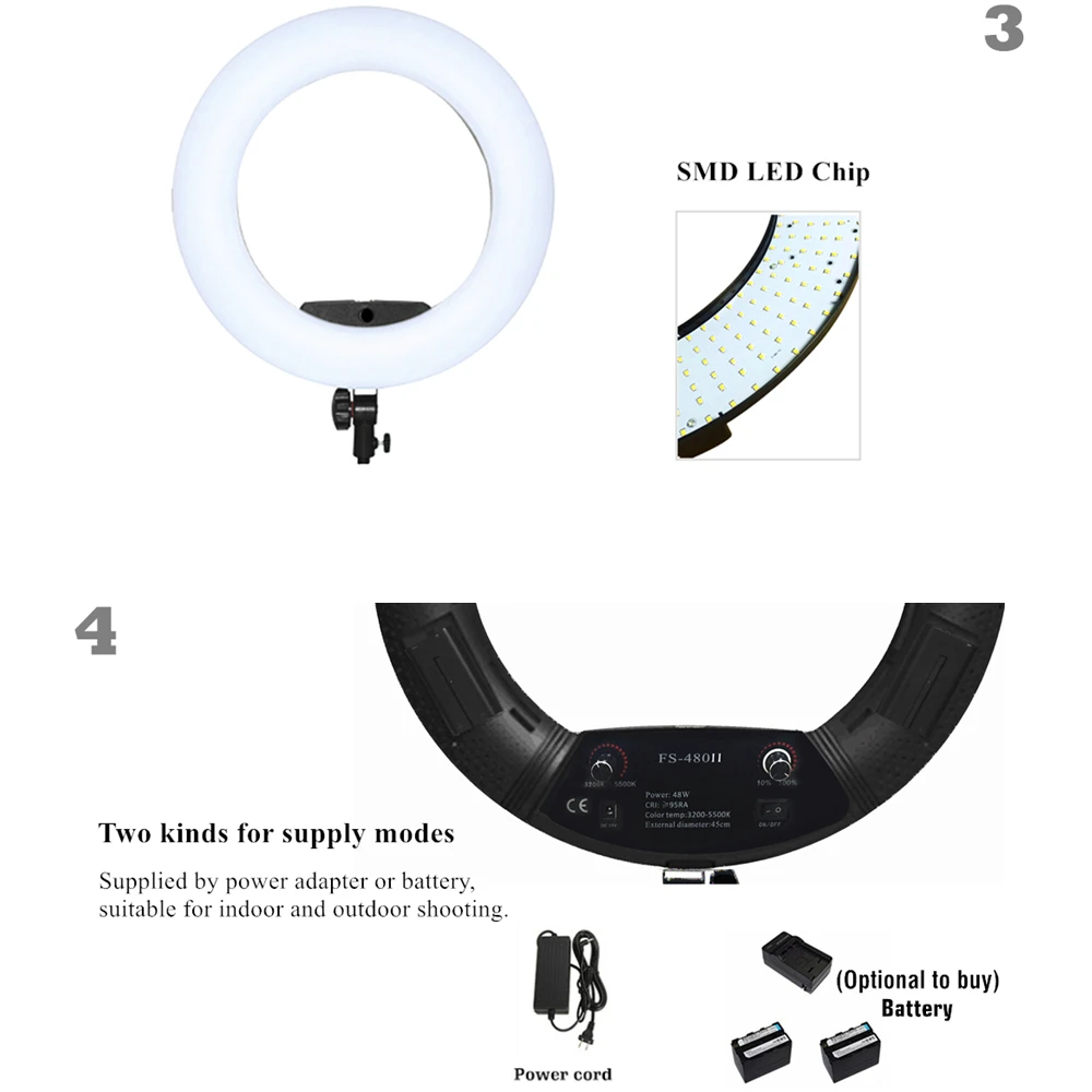 Yidoblo черный FS-480II Камера фото/Studio/телефон/видео 18 &quot48 Вт 480 круглая лампа LED Ring Light