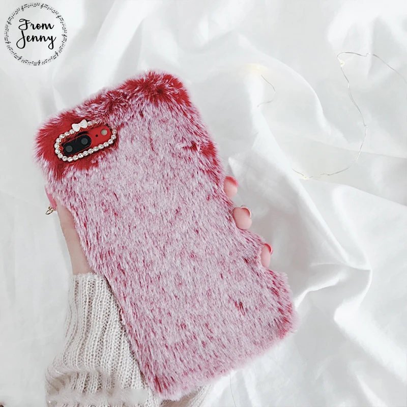 From Jenny Fluffy fake Fur Winter Phone Case For Apple iPhone 6 6s 7 7plus 8 8plus 10 X Free Shipping |