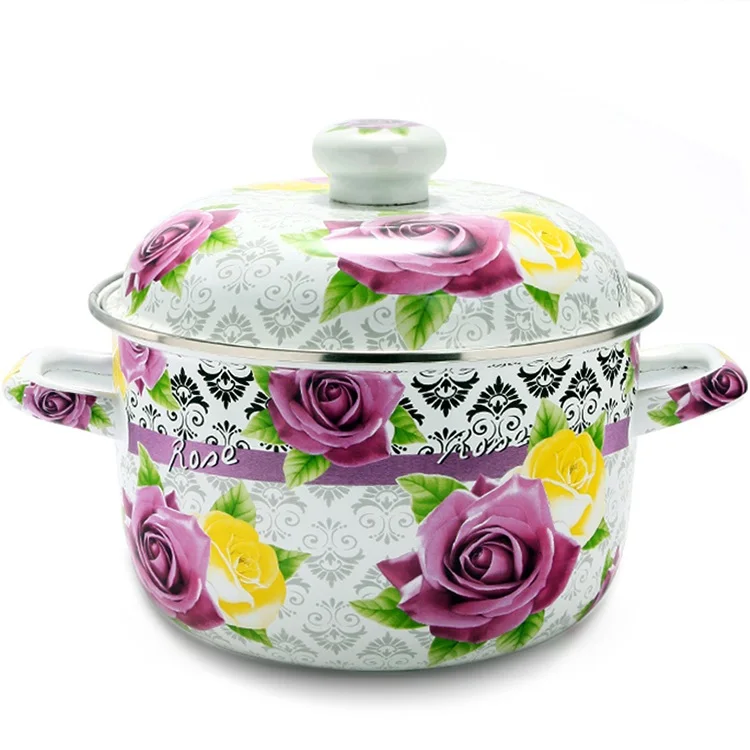

free shipping soup pot Enamel thick enameled pot rose 4500ml 22cm soup pot general cookware kitchen utensil