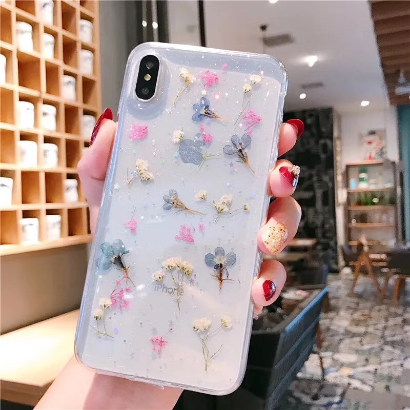 Чехол с натуральными сушеными цветами для телефона XS XR Max прозрачный мягкий чехол