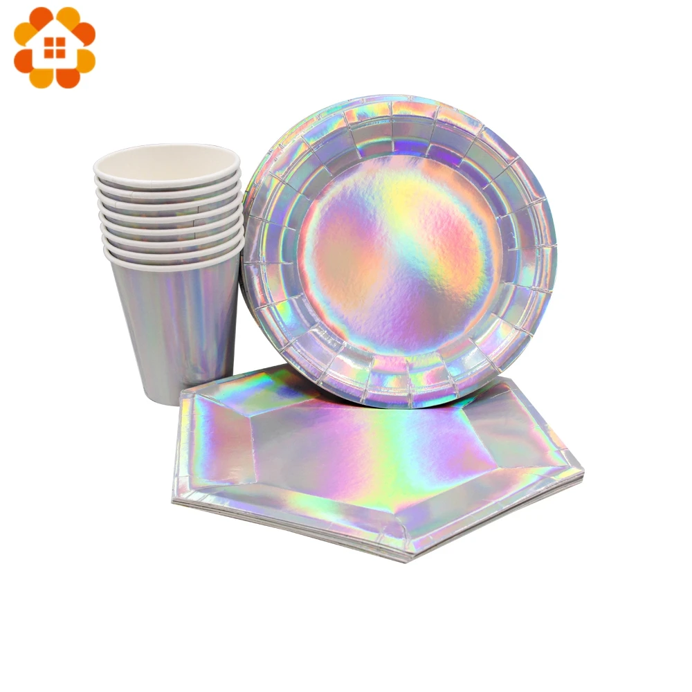 1 Набор лазерной одноразовой посуды наборы блестящих бумажных соломинок тарелки