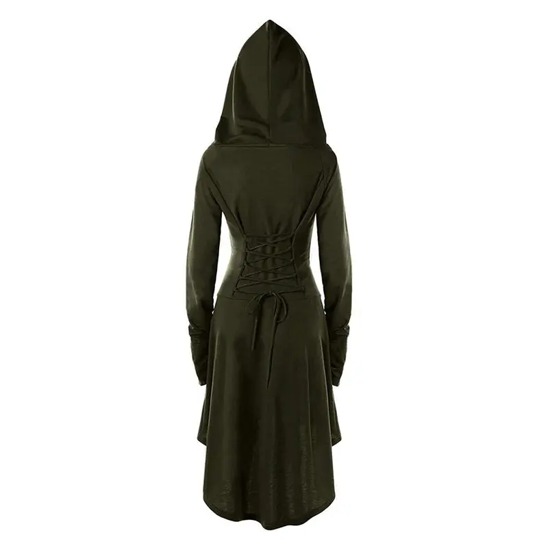 Летнее повседневное готическое Черное женское миди платье с капюшоном размера
