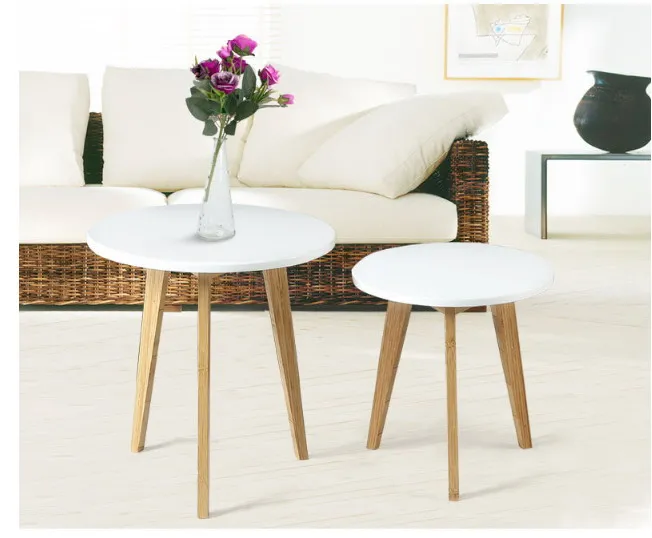 Современный дизайнерский бамбуковый круглый боковой столик минималистичный