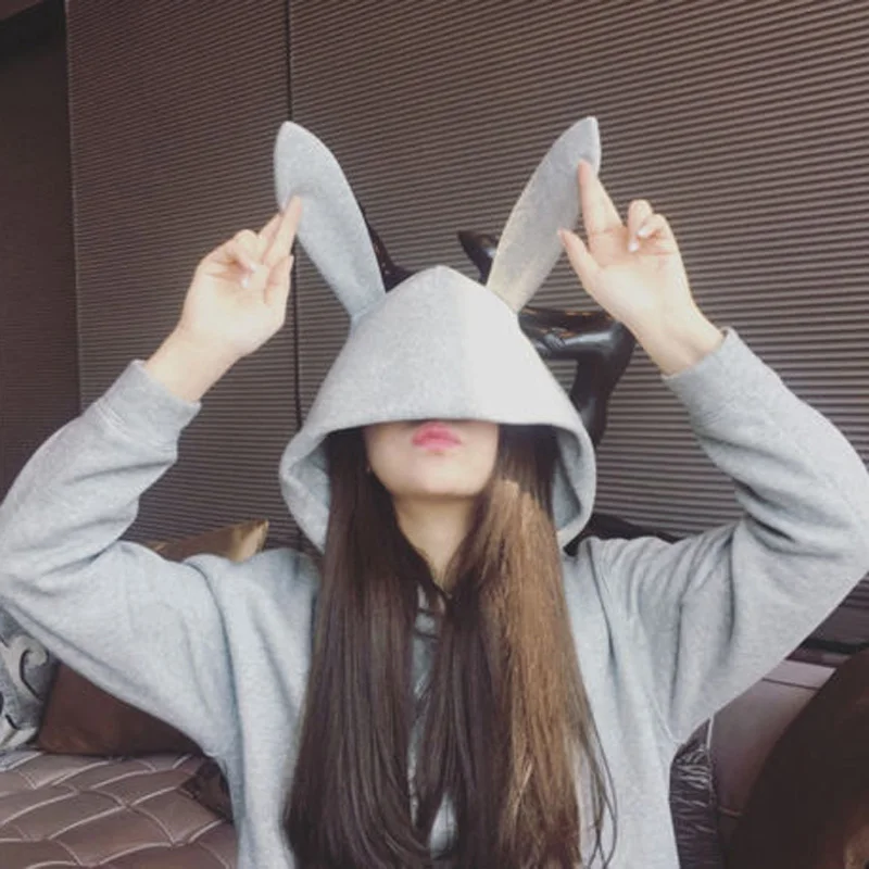 Christmas Sweatshirt Women Hoodies Long Sleeve Patchwork Rabbit Ear Hooded Sweatshirts Female Lady Autumn Hoodie Jacket Coat | Женская