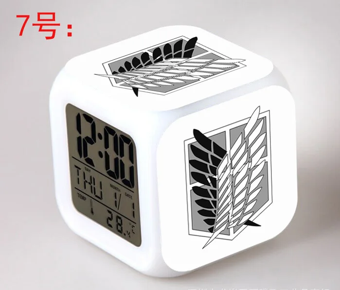 Японские Аниме атака на Титанов LED 7 цветов вспышка цифровой будильник часы дети