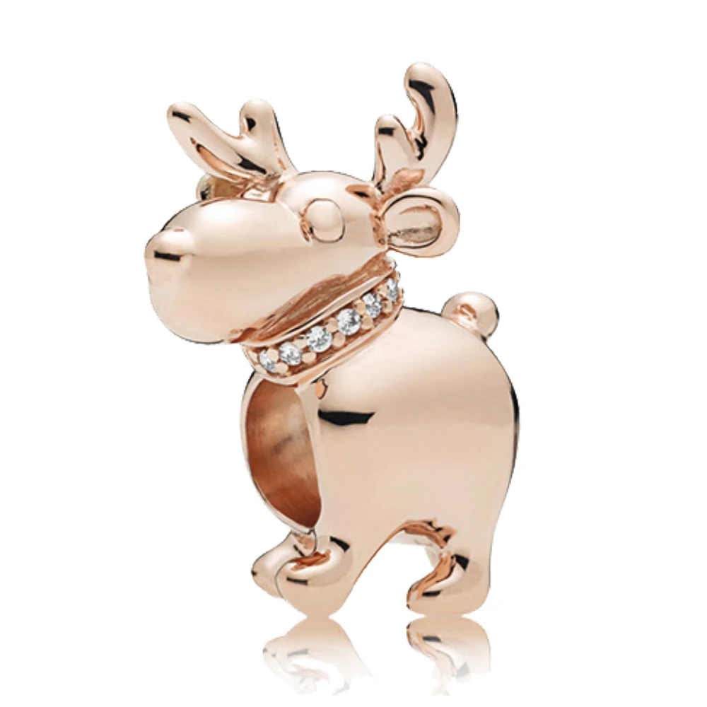 Счастливый олень Шарм с прозрачные бусины из циркона Fit оригинальный Pandora браслет