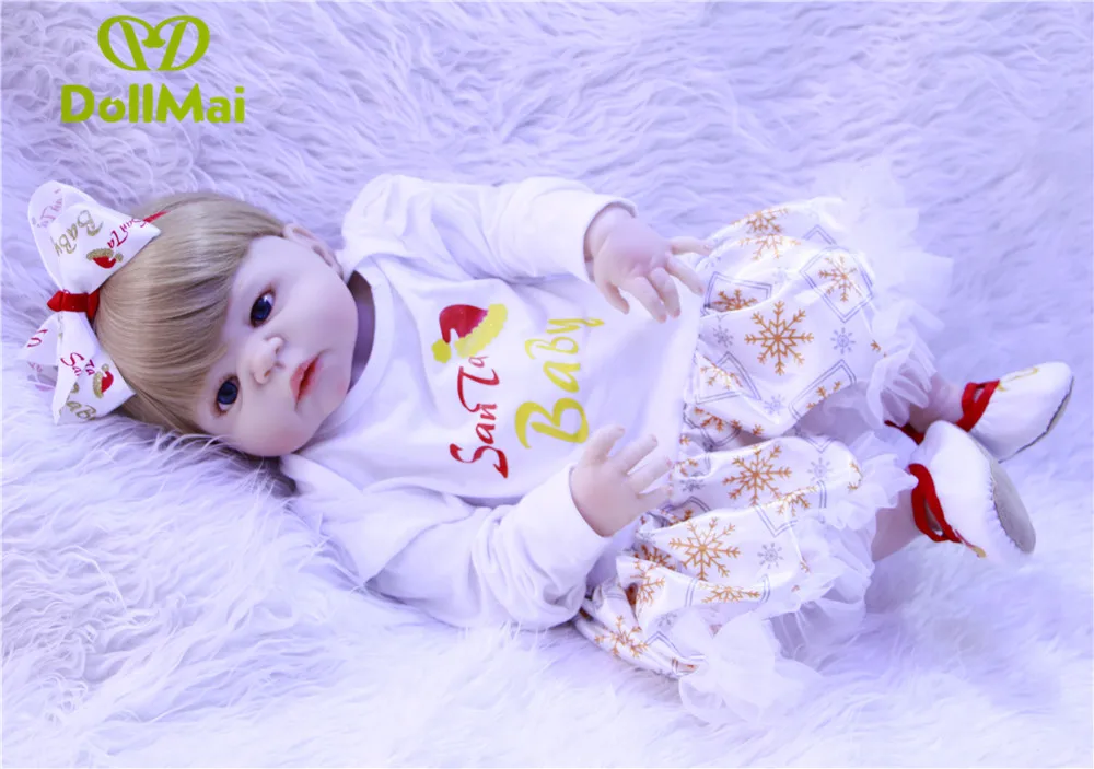 Кукла Reborn baby 57 см блонд волосы bebes reborn силиконовая для всего тела детей | Игрушки и