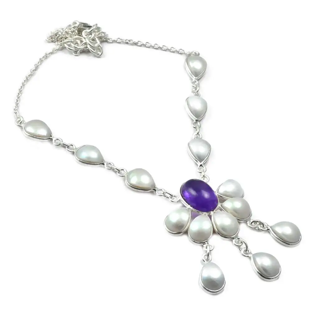 

NiaoZaiFei YunZaiKan Nature Amethyst + Pearl Necklace 925 Sterling Silver, 45 cm, MHBNE0016