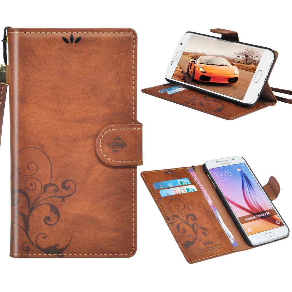 Retro Flower Pattern Capa Phone Cases For Samsung Galaxy 2017 NOTE4 NOTE5.S5.S6. S6 EDGE Flip Book Leather Card Wallet Stand | Мобильные