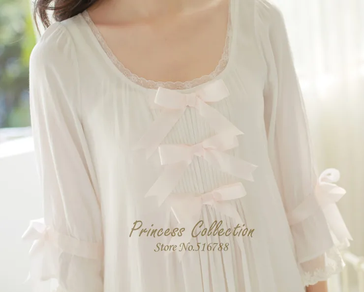 Бесплатная доставка ночная рубашка принцессы Женская белая длинная Пижама из