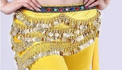 Yellow Египетский Бархат блесток танец живота этнический танец живота хип шарф с монетами пояс с запахом юбка бахрома ремни Индия Женская юбка бисером - Цвет: Yellow