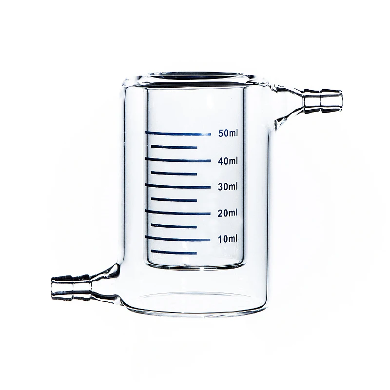 

50ml Glass Jacketed Beaker Reaction Flask Reactor Vessel Beaker Double Layer with Upper and Lower Nozzle