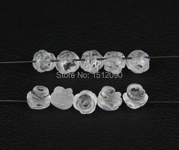 

10pcs Natural Clear White Quartz Crystal Carved Flower Beads Bulk,Drilled Rose Flower Loose Beads Earring Jewelry Supplies 10mm