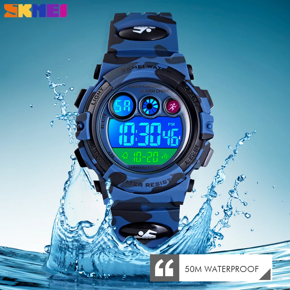 SKMEI Детские уличные спортивные цифровые часы светящиеся водонепроницаемые