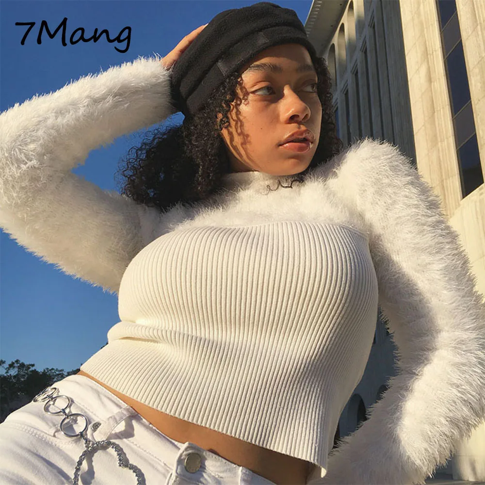 Женская трикотажная футболка из искусственного флиса с высоким воротом 7 Mang