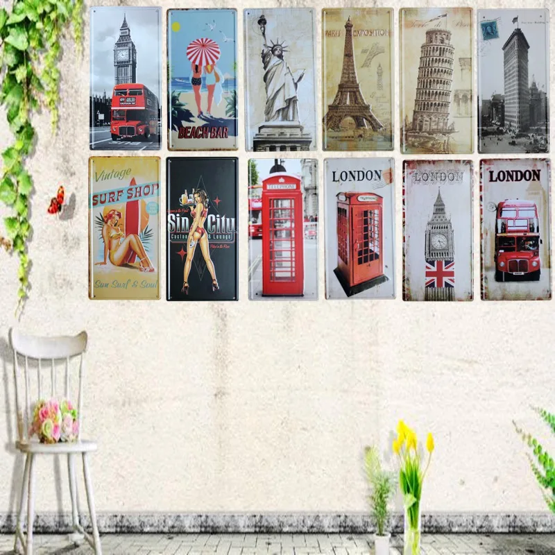 

Европейский Архитектура бар знаки олова металла картина Винтаж стена украшение дома ресторана украшения Cuadros 30X15CM B-9186