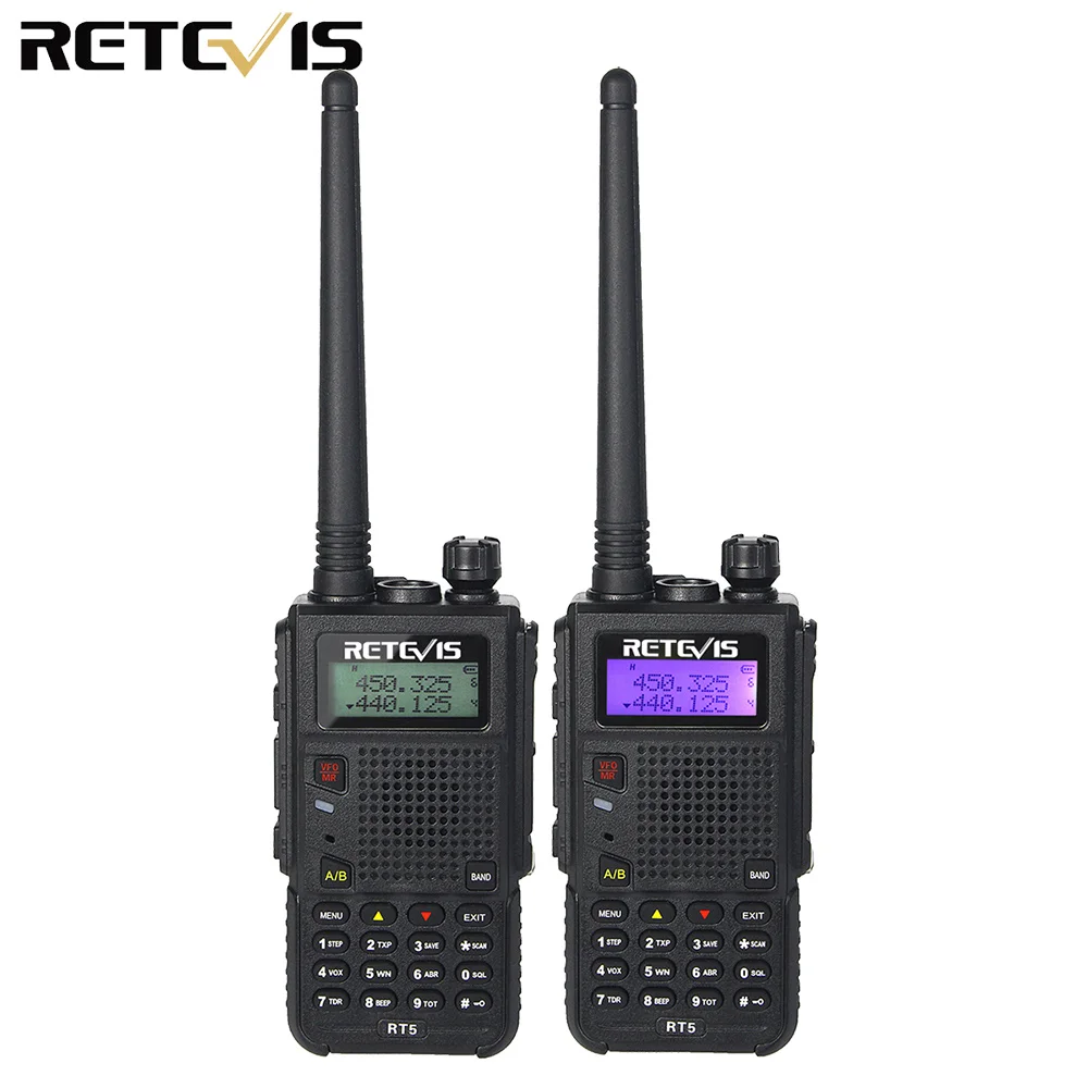 

7W Walkie Talkie 2pcs Retevis RT5 Dual Band VHF+UHF 136-174+400-520MHz Ham Radio Transceiver Scan VOX A9108