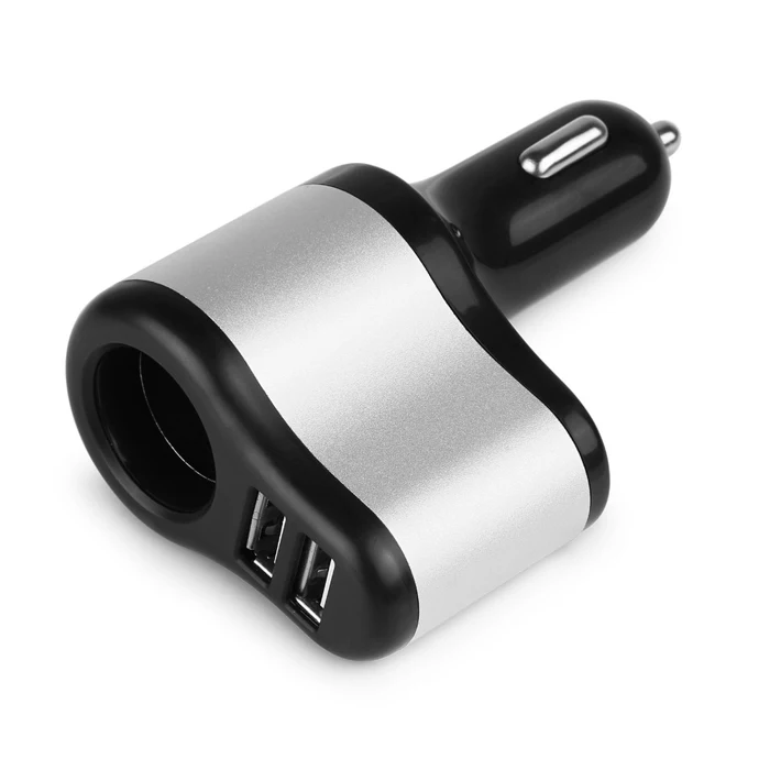 POWSTRO 3.1A автомобиля с двумя портами USB Зарядное устройство Автомобильный держатель для мобильного телефона лампы Зарядное устройство адаптер с указателем светильник сигареты светильник er разъем 12-24V - Тип штекера: Silver-Black
