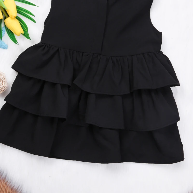 2017 Fashion Sweet Summer Newborn Toddler Baby Girls Sleeveless Turn-down Collar Button Ruffles Waves A-Line Dress Sundress 1-6Y | Детская