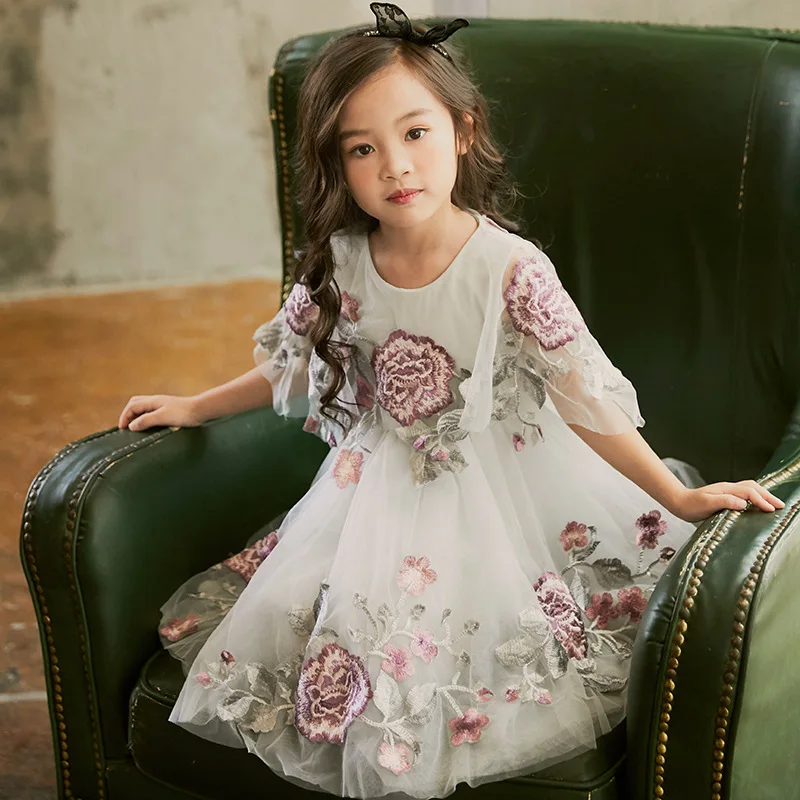 Flower Girls Dress Kids Vintage Embroidery for Summer Children Clothing Teenage Princess Girl Party D0801 | Детская одежда и обувь