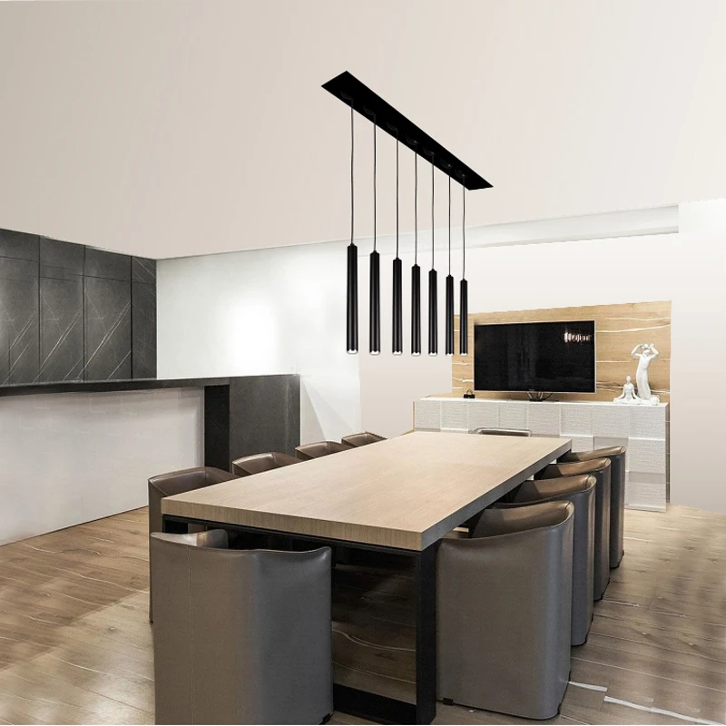 Современная черная светодиодная Подвесная лампа для столовой простая