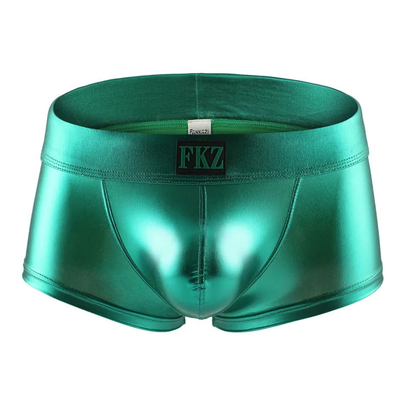 4PCS/Lot Men Boxer Shorts Sexy Male Low Rise PU Leather U Bulge Underwear Gay Party Club Boxers Shorts Bikini Underpants Cueca