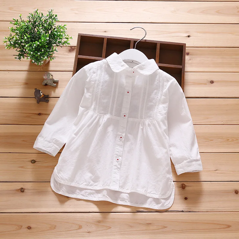 

Kids White Shirts For Girl Long Sleeve Cotton Girls Blouses Spring Autumn Children Peter Pan Collar Baby Blouses LZ276