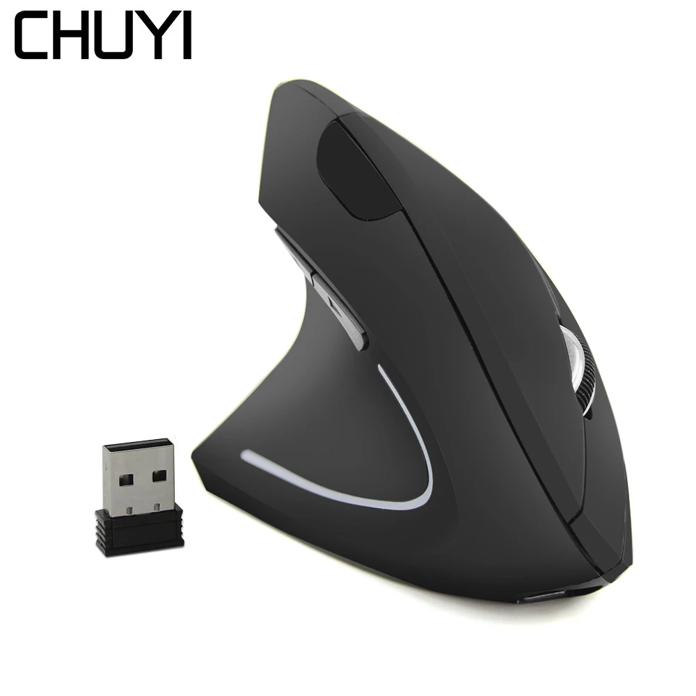CHUYI Left Handed Mouse 2.4G Wireless Ergonomic Design Vertical 1600DPI Rechargeable Computer With Pad For PC Laptop