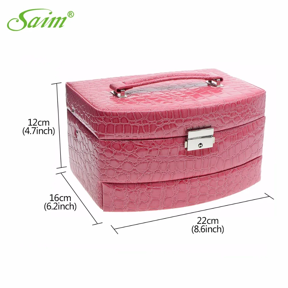 

Beautiful Jewelry Box Big Size Trinket Container Makeup Rings Necklace Earrings Mirror Organizer Box Leather Storage Boxes