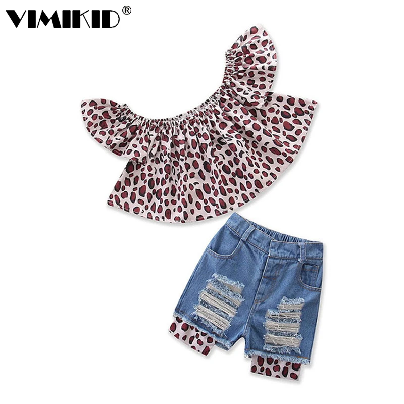 VIMIKID Ins/Модная новая детская одежда костюм для девочек топ с леопардовым принтом и