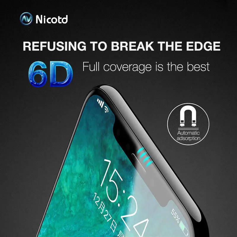 Nicott полное покрытие 6D Edge закаленное стекло для iPhone X 7 8 6 6s Plus Защита экрана 10 7Plus