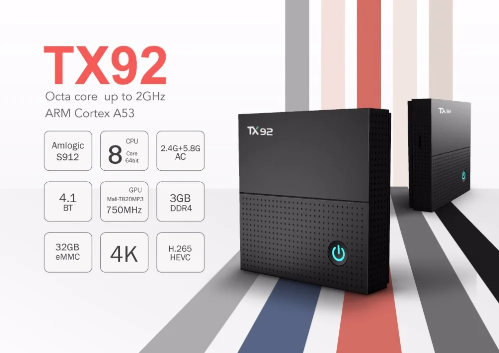 ТВ приставка TX92 Amlogic S912 Восьмиядерный процессор Android 7 1 OS Bluetooth 4 1000 м LAN 2 ГБ/3G 32 ГБ/64