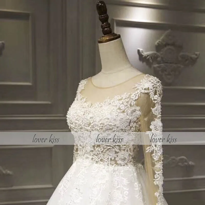 Lover Kiss Vestido De Noiva реальные фотографии деревенское свадебное платье с длинными рукавами кружева для платья невесты на спине халат mariage