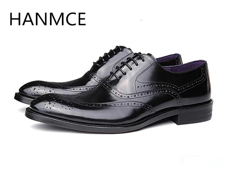Mens brogue carving genuine leather dress shoes round toe lace up high quality work men wedding black wine red brown | Обувь
