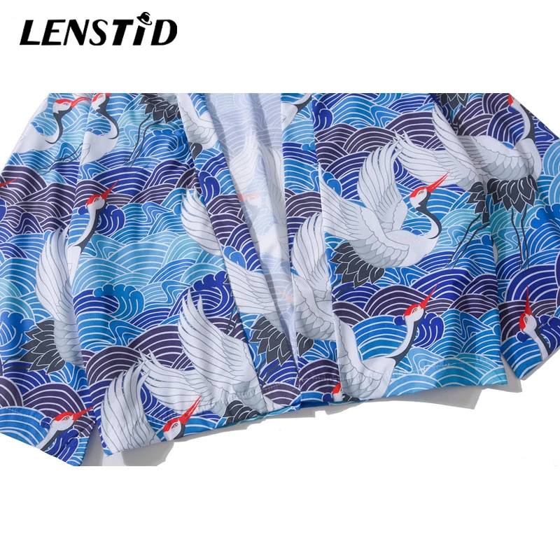 LENSTID 2019 летнее кимоно с принтом облачного Журавля японское тонкие куртки уличная