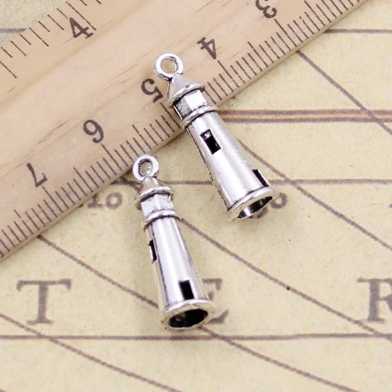 

20pcs Charms Hollow 3D Lighthouse 25x8mm Tibetan Bronze Silver Color Pendants Antique Jewelry Making DIY Handmade Craft