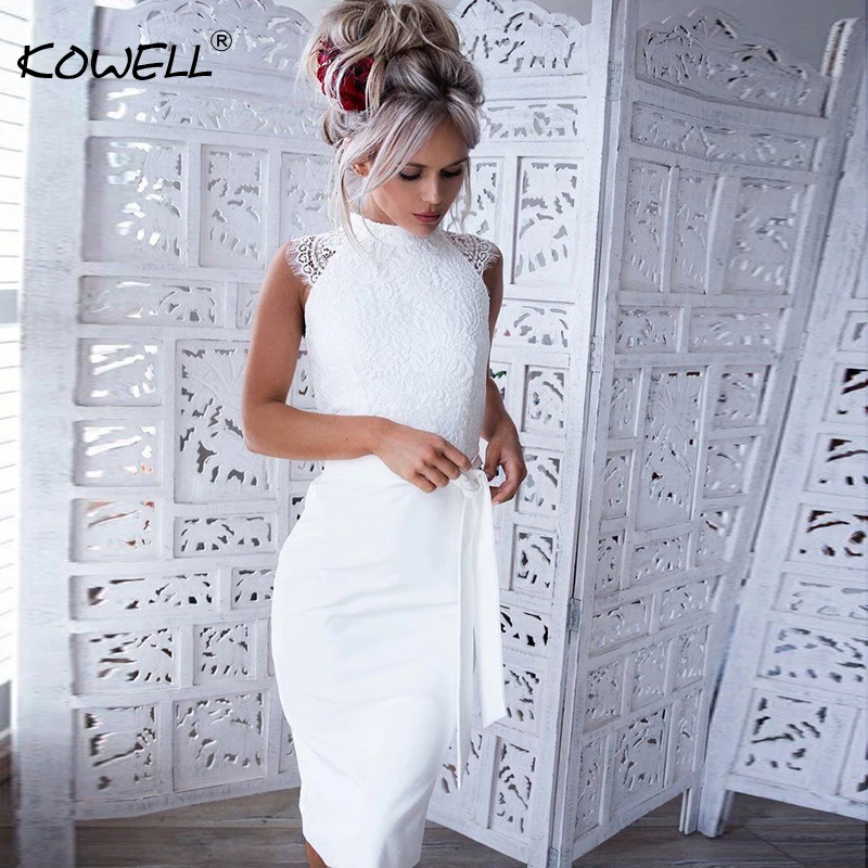 Женское Кружевное облегающее платье Элегантное Белое Платье До Колена в