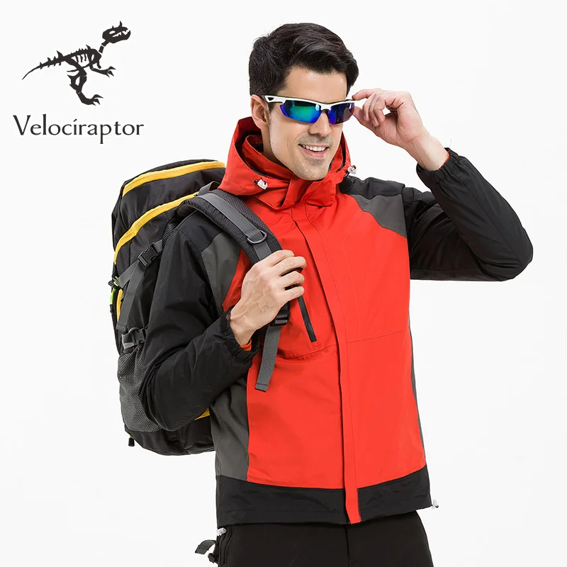 Men's Stand Collar Patchwork Down Lining Thick Waterproof Windproof Outdoor Hiking Jacket 2 Pieces Hat Liner Detachable | Мужская