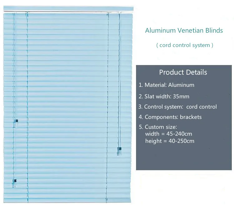 

35mm Aluminum Venetian Blinds Cord Control With Aluminum Rail Horizontal Blinds
