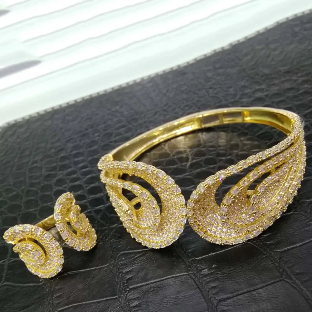 

GODKI Exquisite Women Bangle Bracelet/Ring Luxury Wide Crystal Cubic Zirconia Wedding Female Wedding Jewelry Sets Accessories