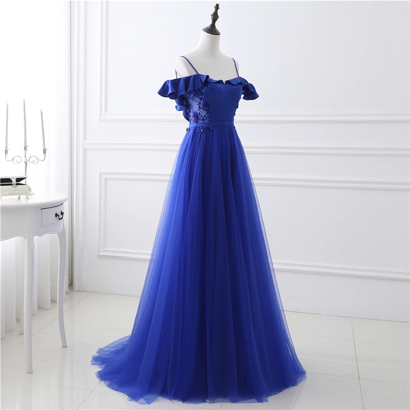 Vestido De Noche милое с открытой спиной ТРАПЕЦИЕВИДНОЕ синее фатиновое элегантное